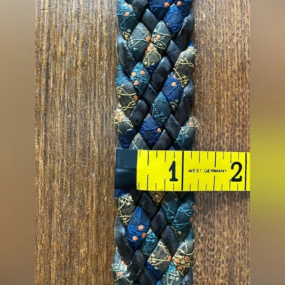 Vintage Leather and Silk Braided Women's Belt in Blue and Gold - Picture 7 of 11